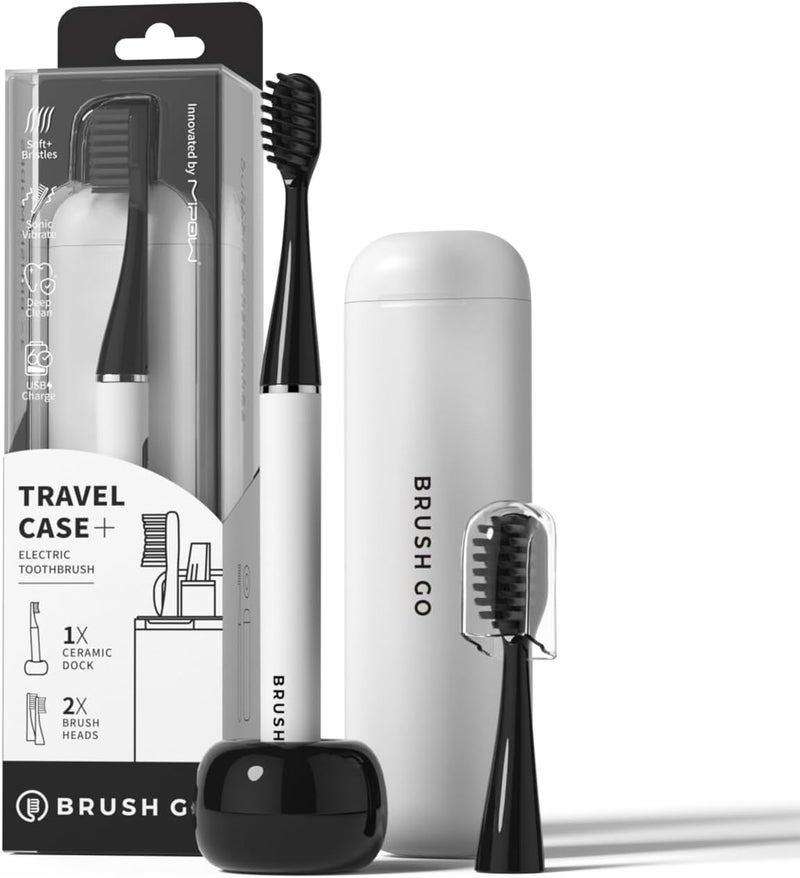 MiPow Slim Pro i4 Electric Toothbrush Rechargeable Smart Ultra Sonic 3 Modes Magnetic Travel Case &Ceramic Dock, 60Day Long Battery Soft Bristles 2Heads IPX7 Waterproof,Color-(White) - Image 1
